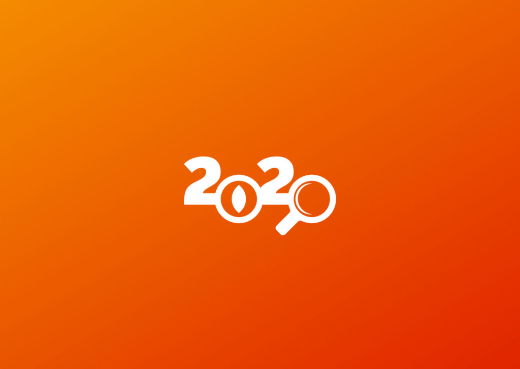 2020 with an eye and a magnifying glass instead of 0's